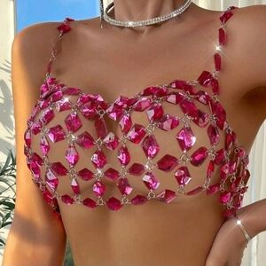Pink Gemstone Mesh Top